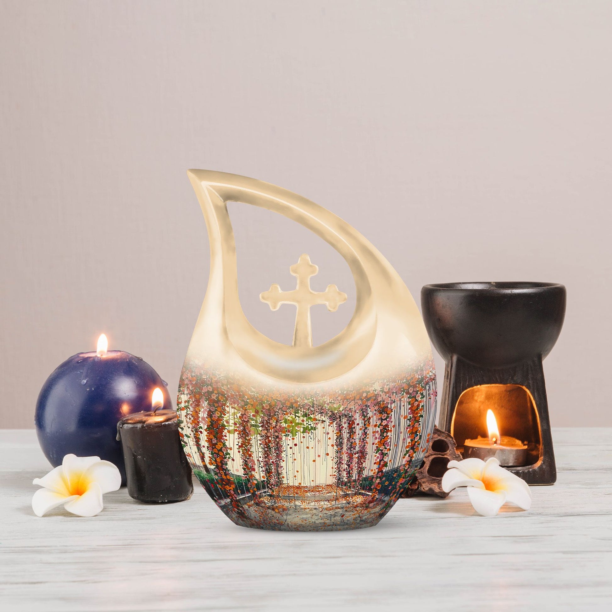 10-inch Cross Drop Flowers Urn 