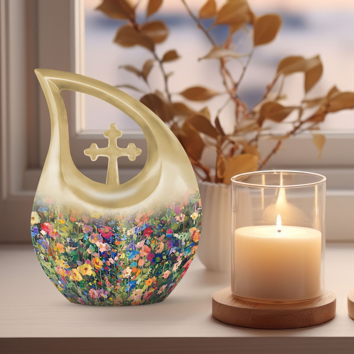 Pink Cross Drop Flowers Urn,