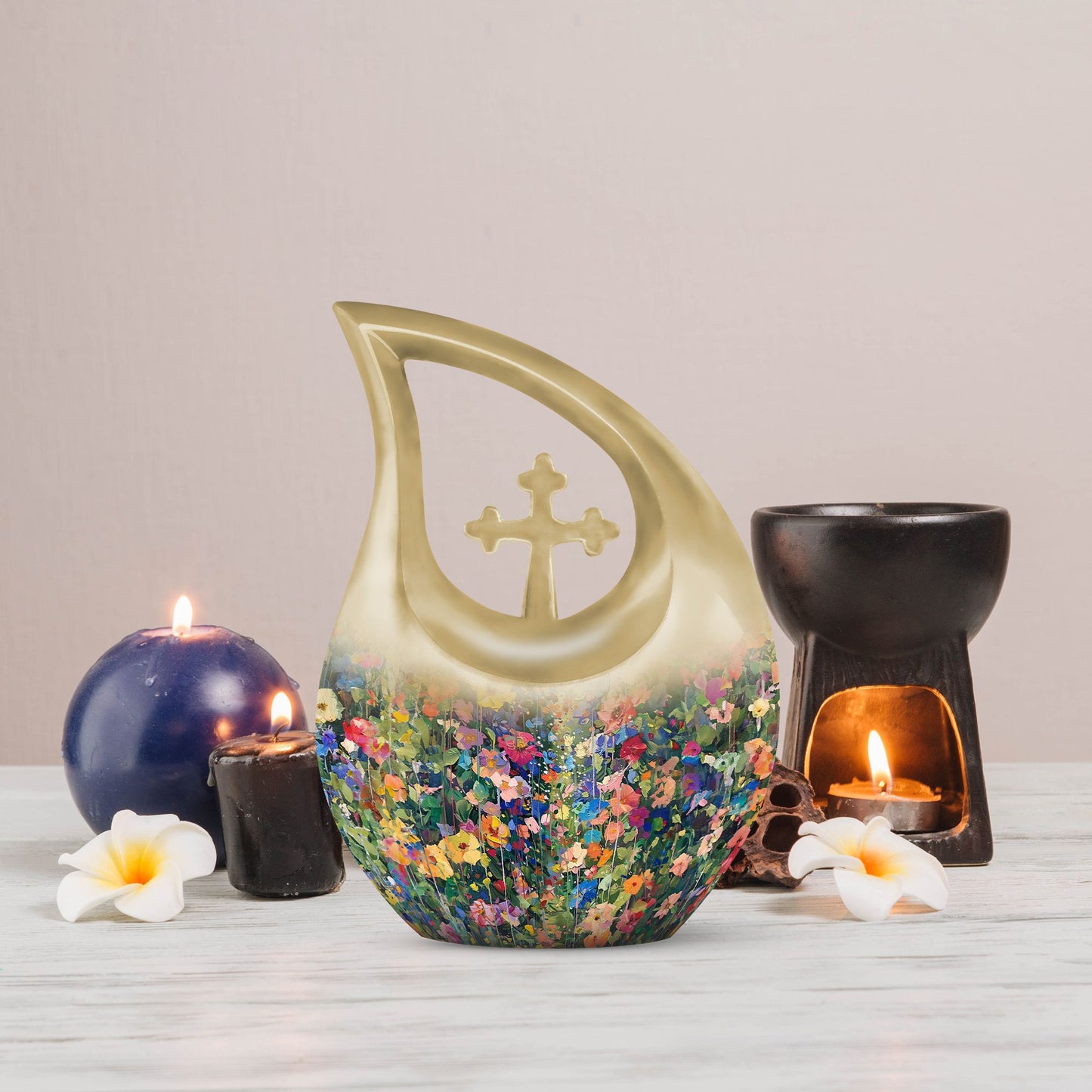 Pink Cross Drop Flowers Urn,