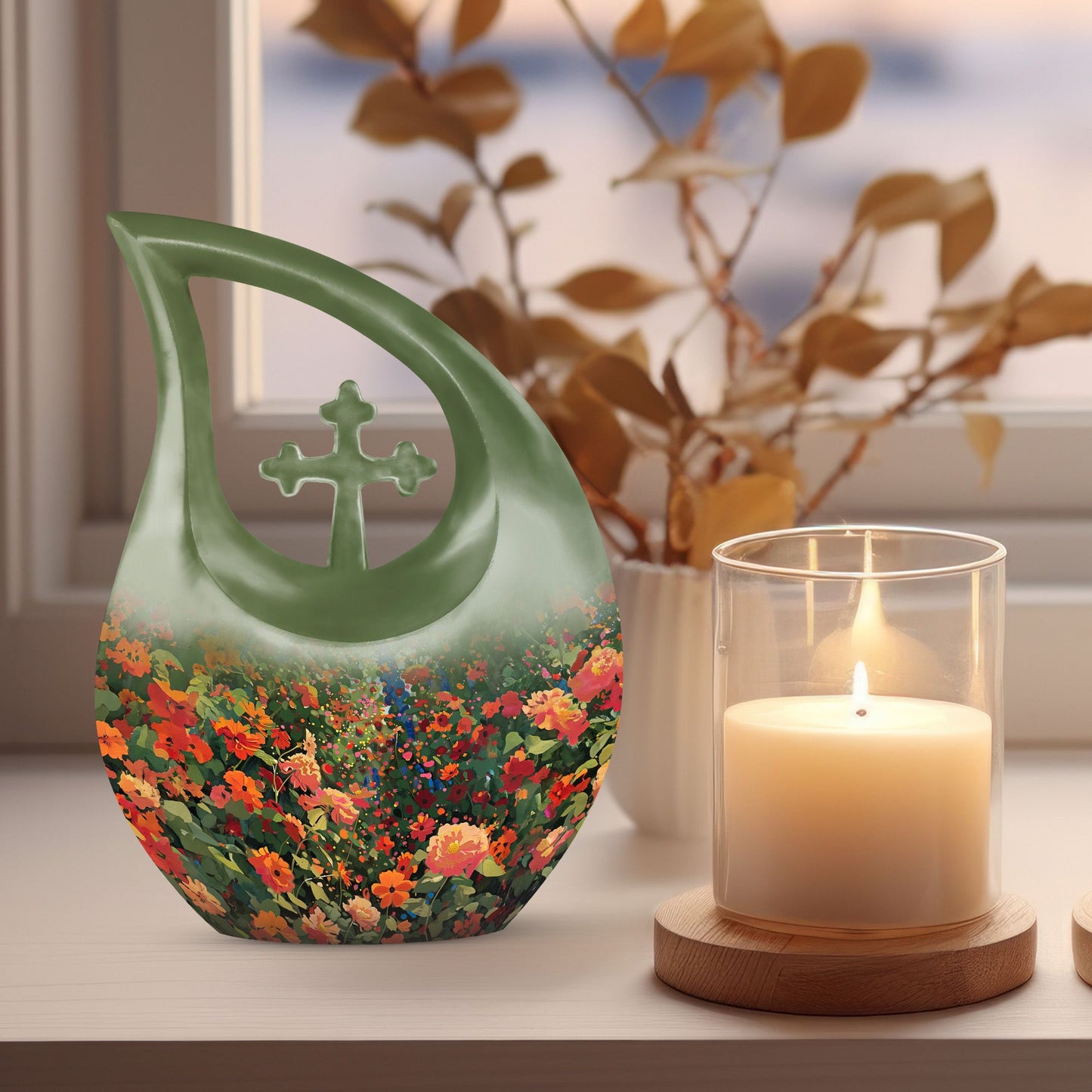 Large 10 Inch Cross Drop Flowers Urn 