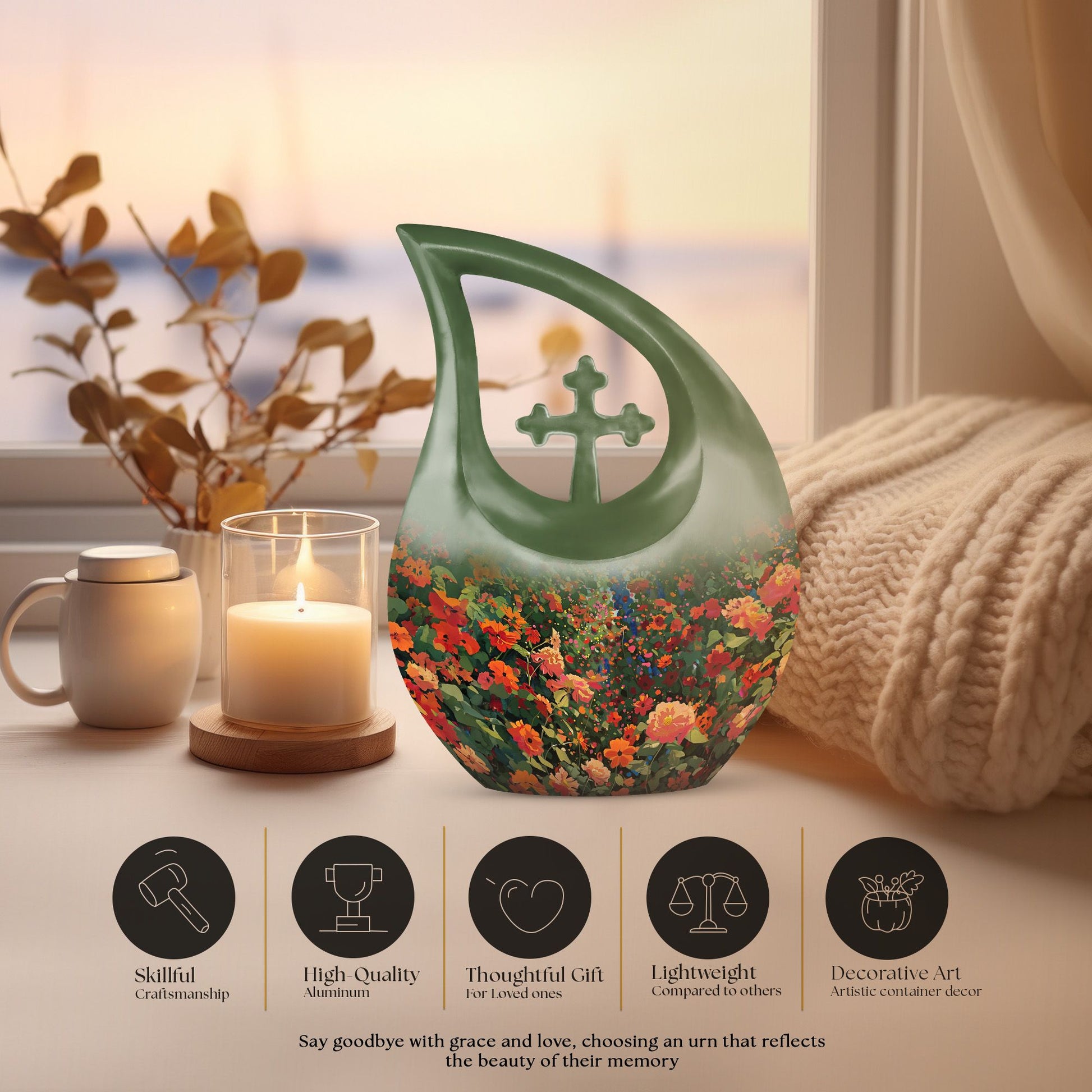 Large 10 Inch Cross Drop Flowers Urn 