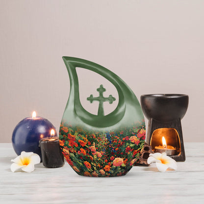 Large 10 Inch Cross Drop Flowers Urn 