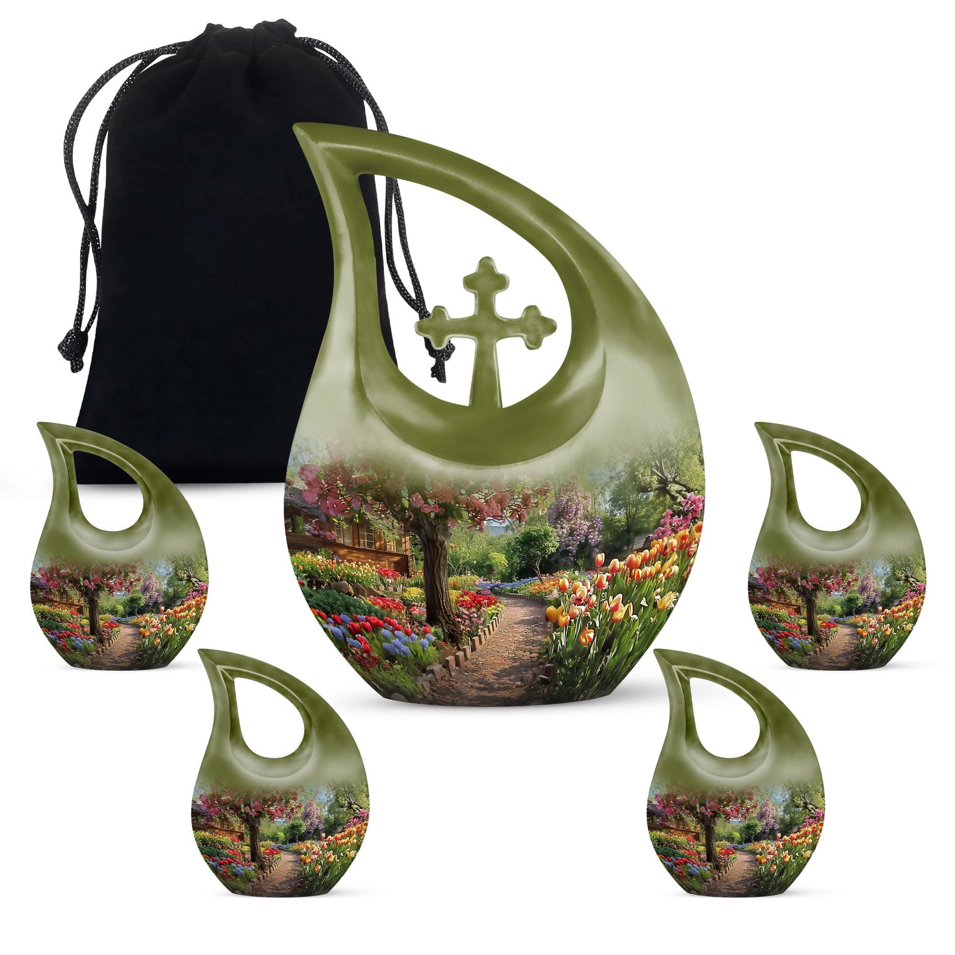 Flowers themed Cross Drop 10-inch Modern Urn 