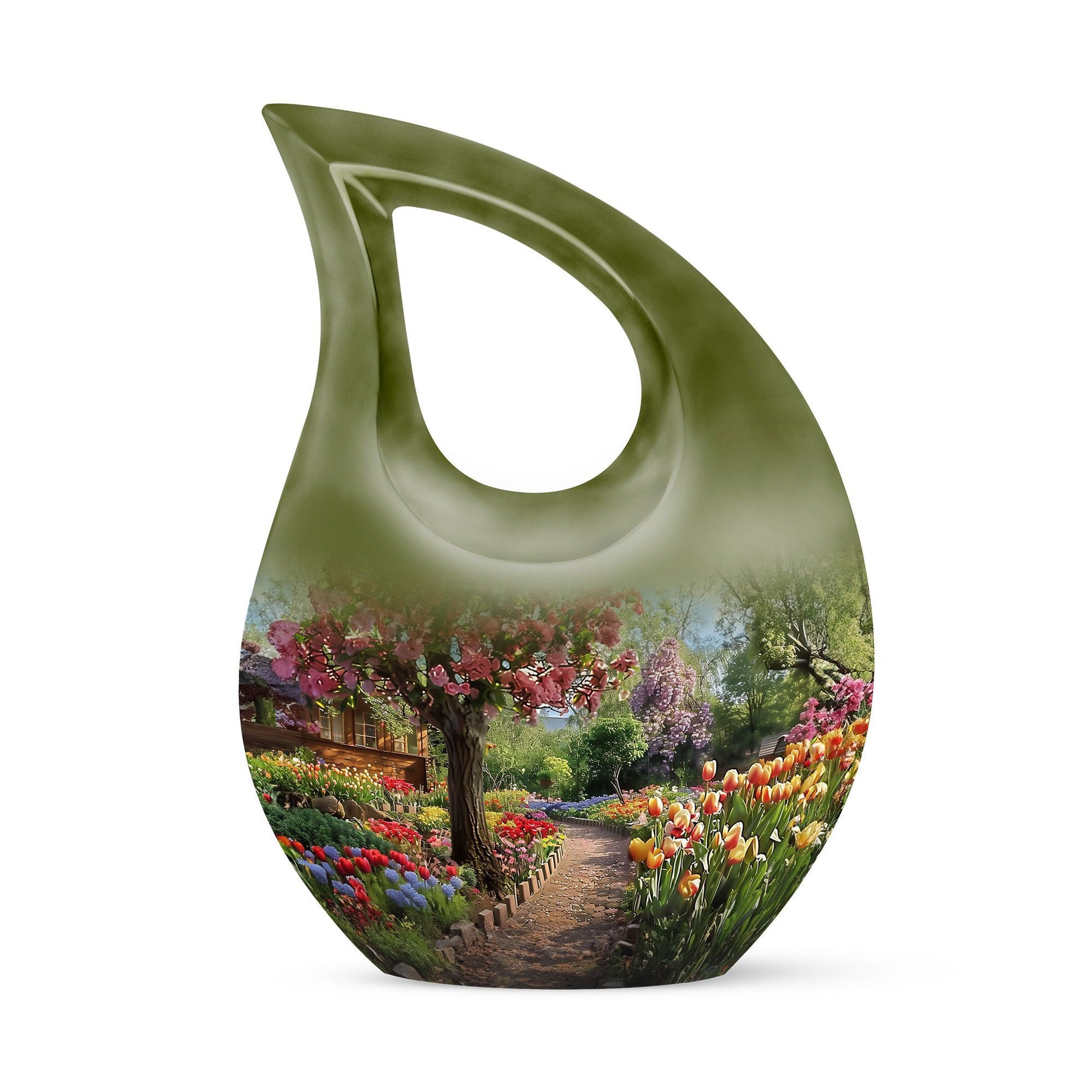 Flowers themed Cross Drop 10-inch Modern Urn 