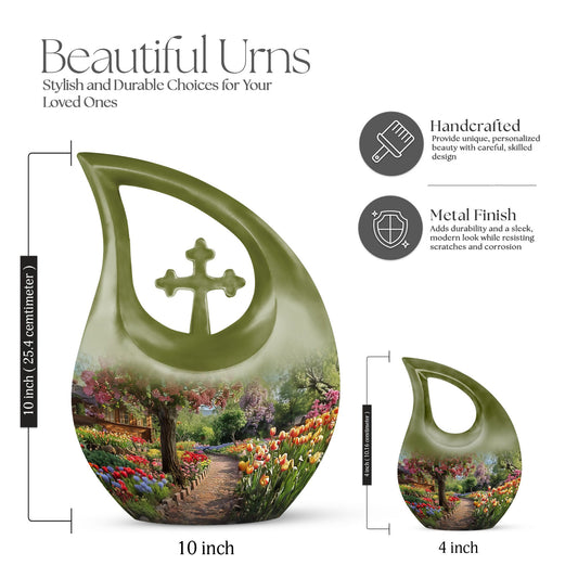 Flowers themed Cross Drop 10-inch Modern Urn 