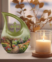 Flowers themed Cross Drop 10-inch Modern Urn 