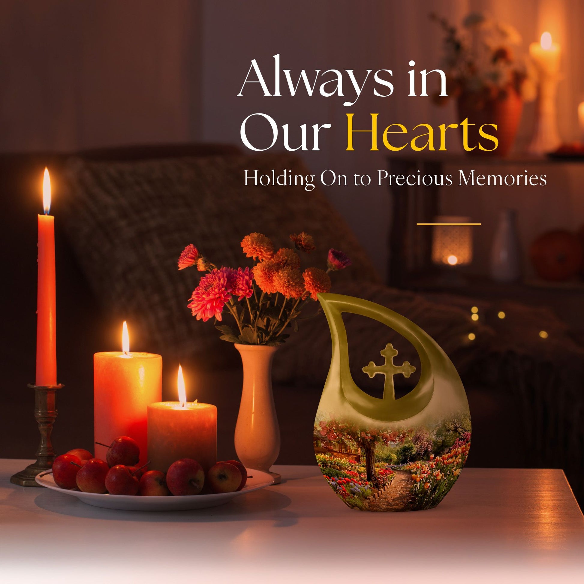 Flowers themed Cross Drop 10-inch Modern Urn 