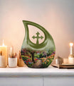 Flowers themed Cross Drop 10-inch Modern Urn 