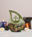Flowers themed Cross Drop 10-inch Modern Urn 
