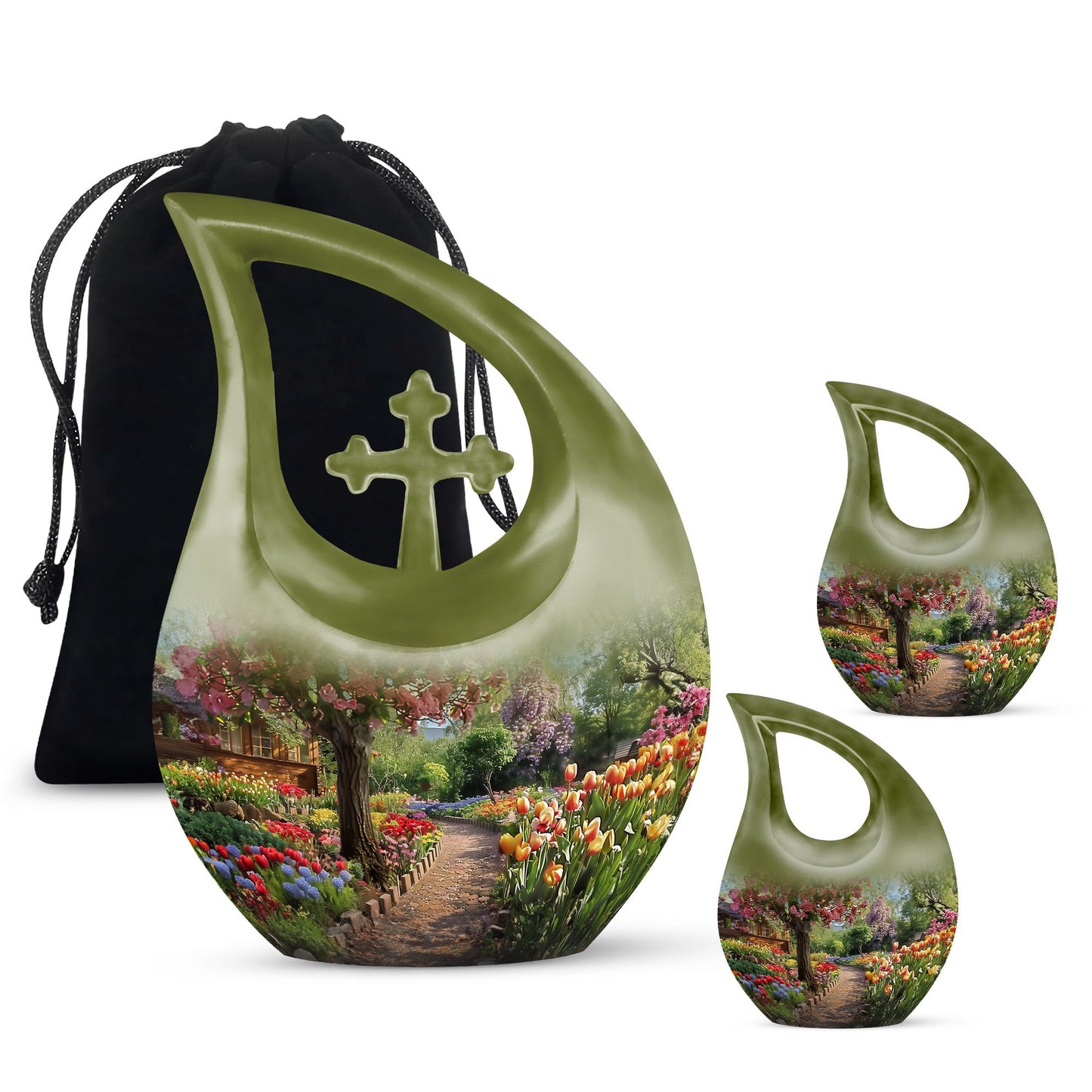 Flowers themed Cross Drop 10-inch Modern Urn 