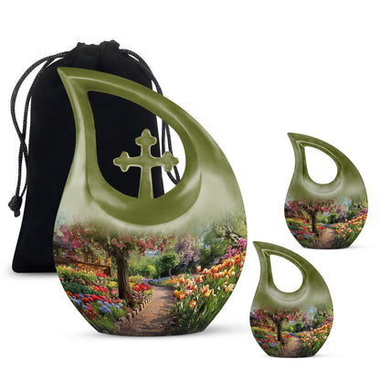 Flowers themed Cross Drop 10-inch Modern Urn 