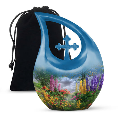 Flower-themed Cross Drop, Large Modern Mom Urn