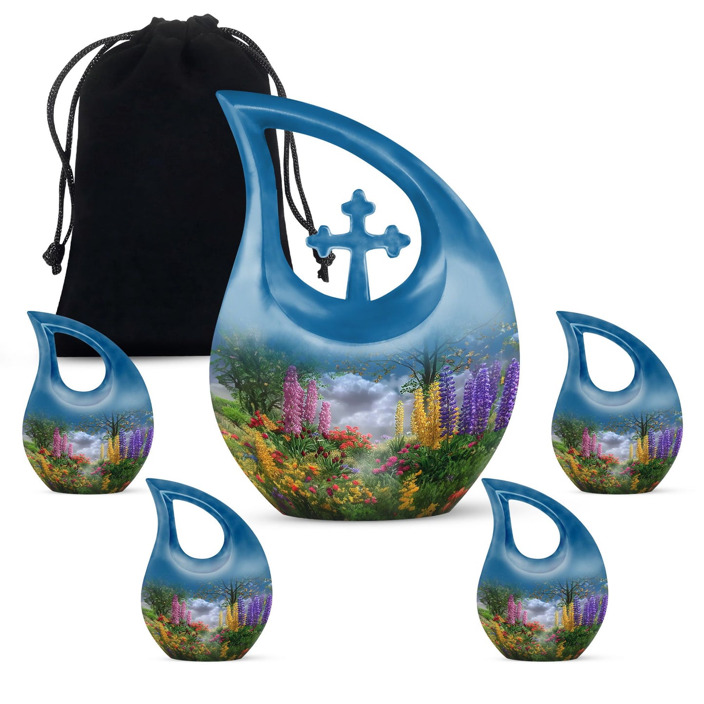 Flower-themed Cross Drop, Large Modern Mom Urn