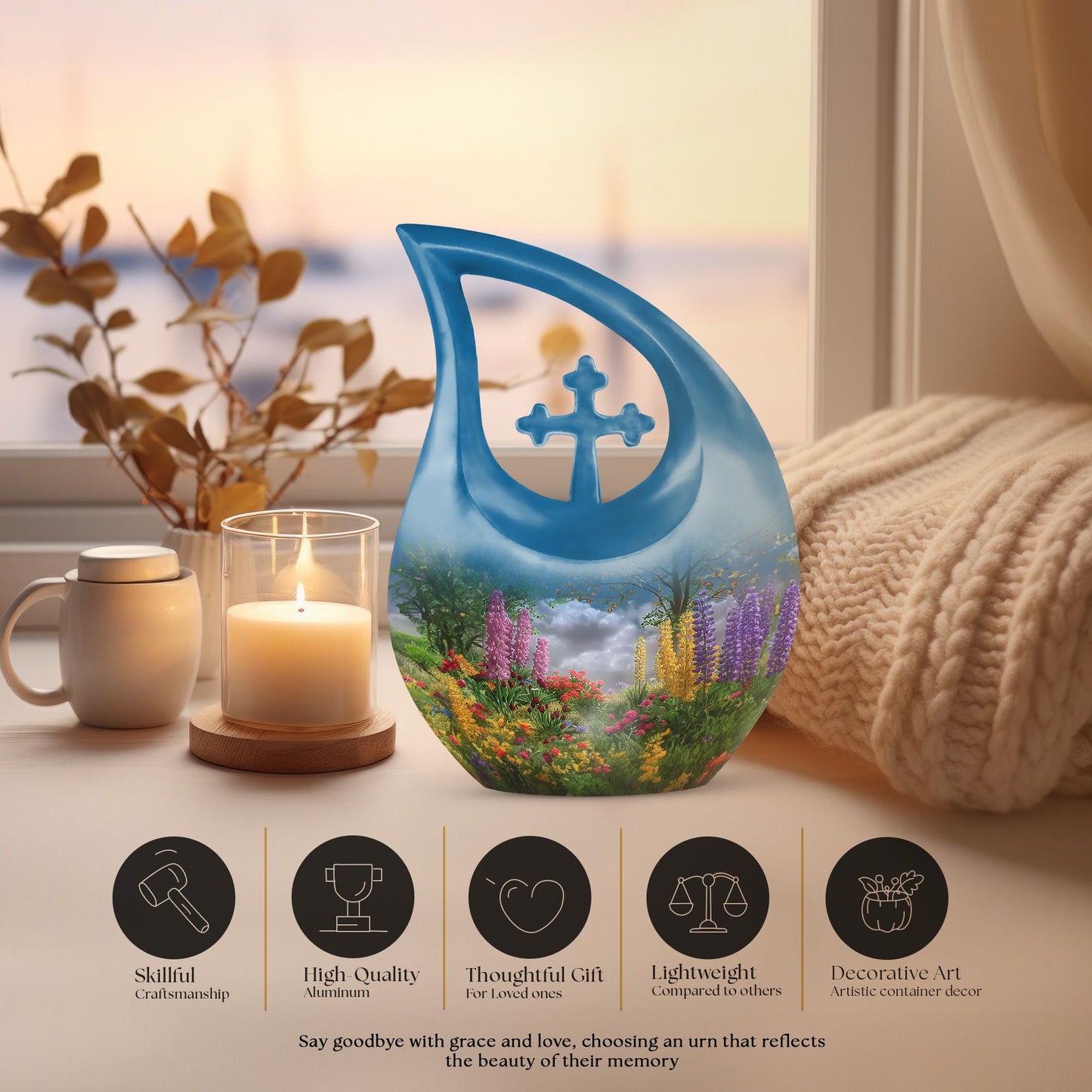 Flower-themed Cross Drop, Large Modern Mom Urn