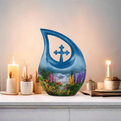Flower-themed Cross Drop, Large Modern Mom Urn