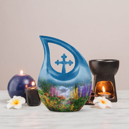 Flower-themed Cross Drop, Large Modern Mom Urn