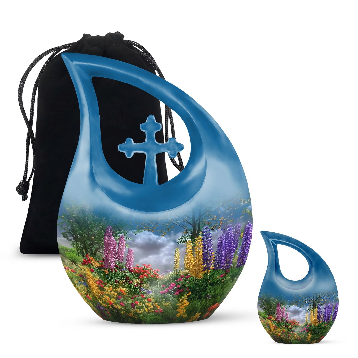 Flower-themed Cross Drop, Large Modern Mom Urn