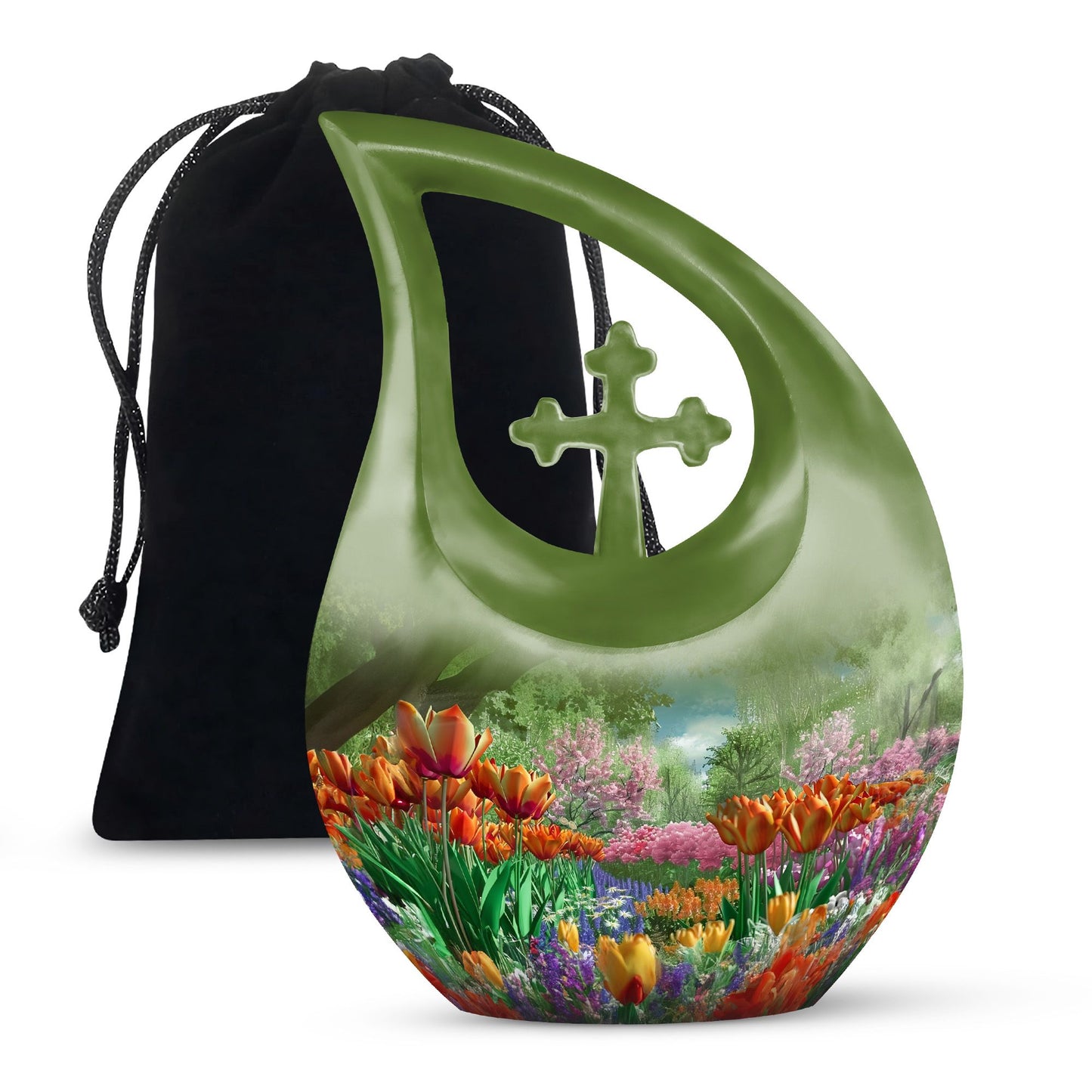 10-inch Flower-Themed Cross Drop Memorial Urn,