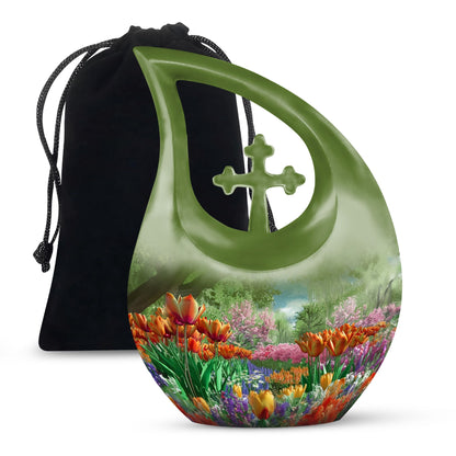 10-inch Flower-Themed Cross Drop Memorial Urn,