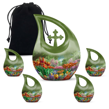 10-inch Flower-Themed Cross Drop Memorial Urn,