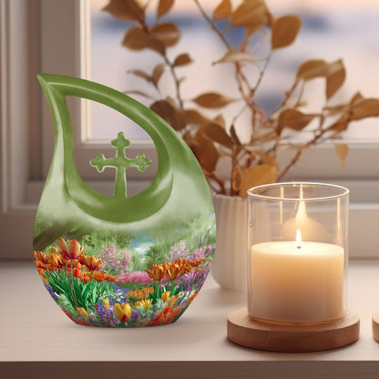 10-inch Flower-Themed Cross Drop Memorial Urn,