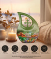 10-inch Flower-Themed Cross Drop Memorial Urn,