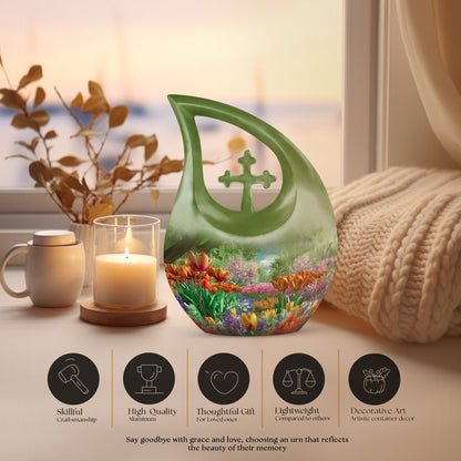 10-inch Flower-Themed Cross Drop Memorial Urn,