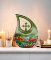 10-inch Flower-Themed Cross Drop Memorial Urn,