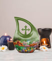 10-inch Flower-Themed Cross Drop Memorial Urn,