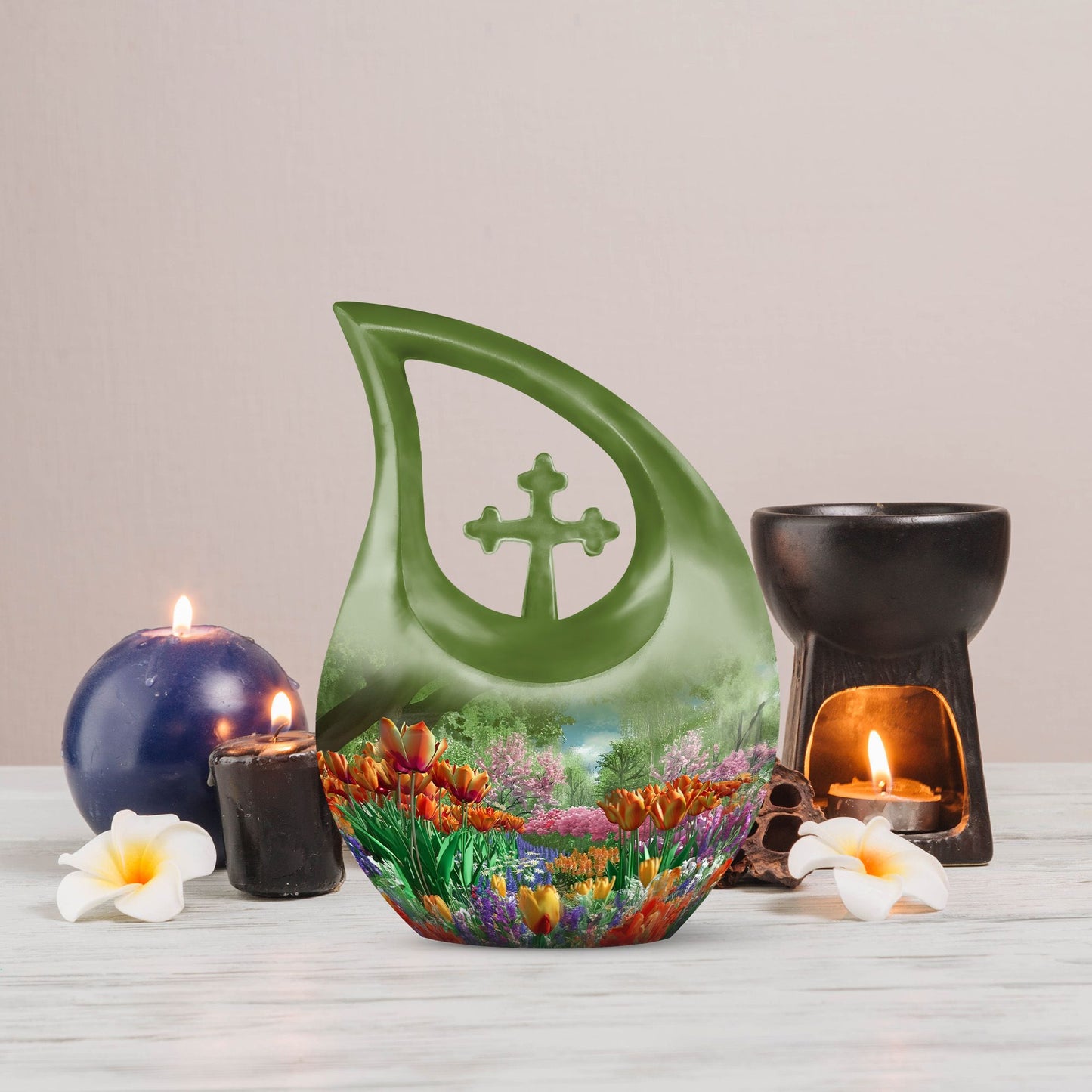 10-inch Flower-Themed Cross Drop Memorial Urn,