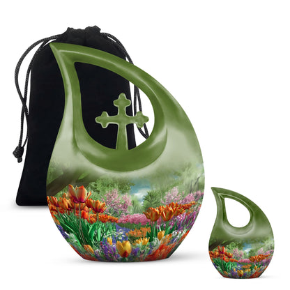 10-inch Flower-Themed Cross Drop Memorial Urn,