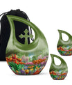 10-inch Flower-Themed Cross Drop Memorial Urn,