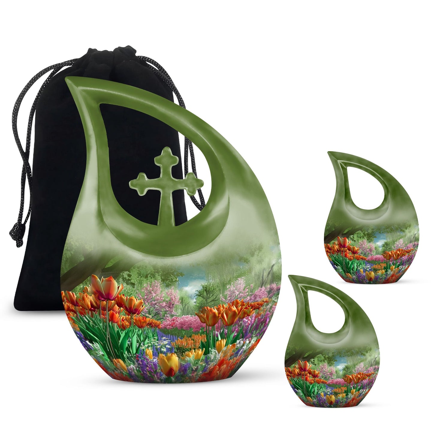 10-inch Flower-Themed Cross Drop Memorial Urn,