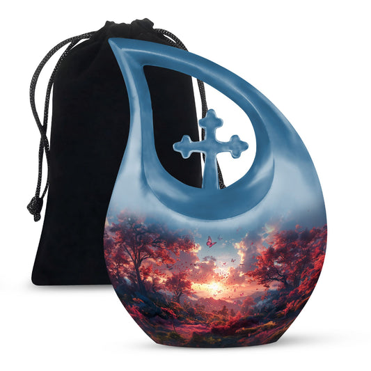 Pink Butterfly Cross Drop 10 inch urn