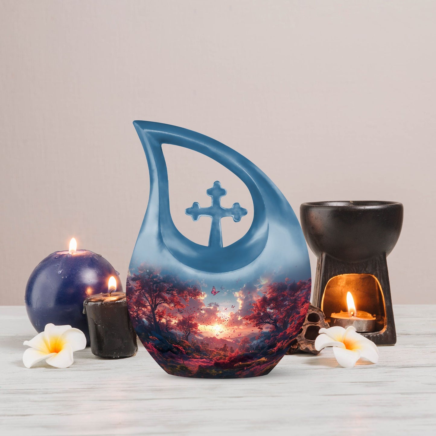 Pink Butterfly Cross Drop 10 inch urn