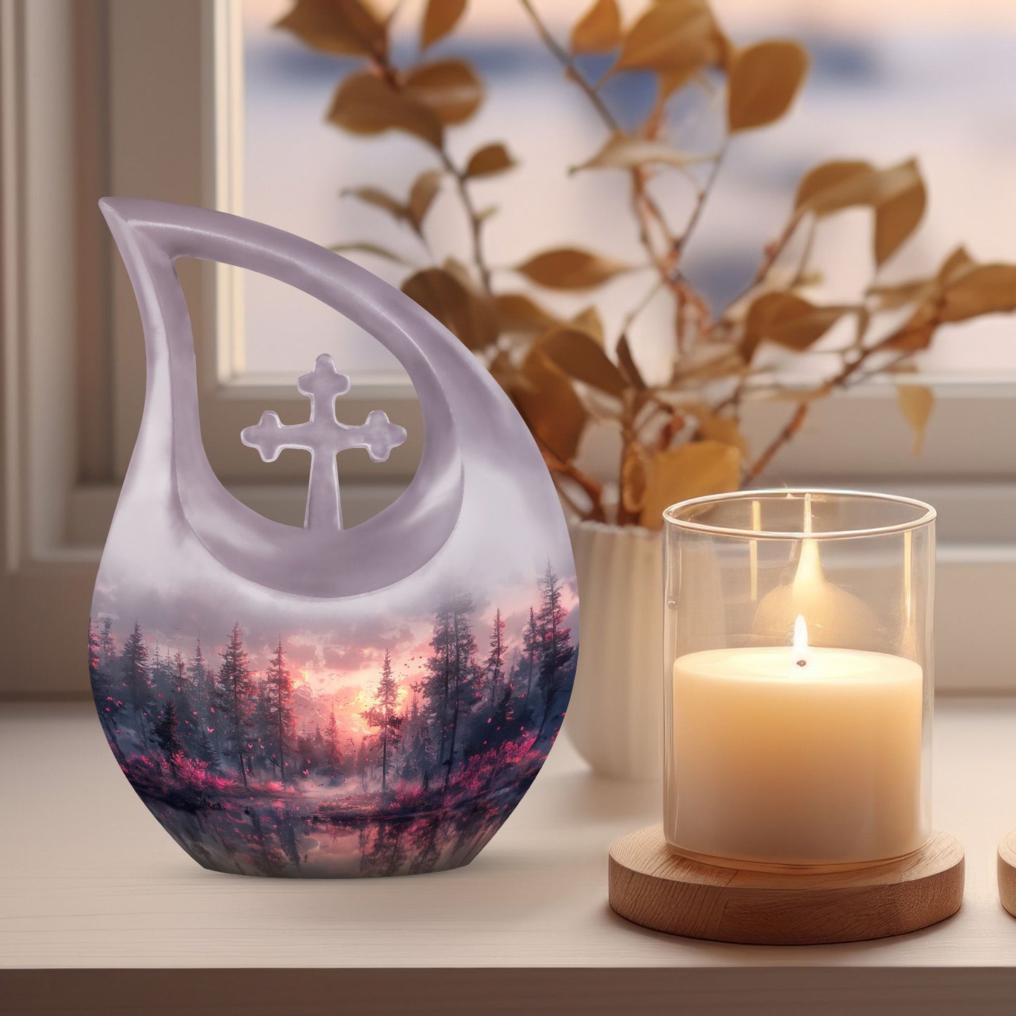 10-inch Pink Butterfly Cross Drop urn,