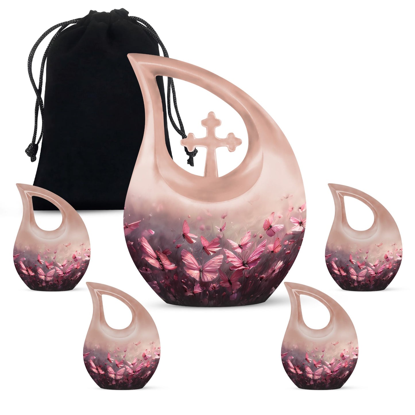 Pink Butterfly Cross Drop 10-Inch Large Urn