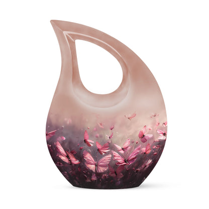 Pink Butterfly Cross Drop 10-Inch Large Urn