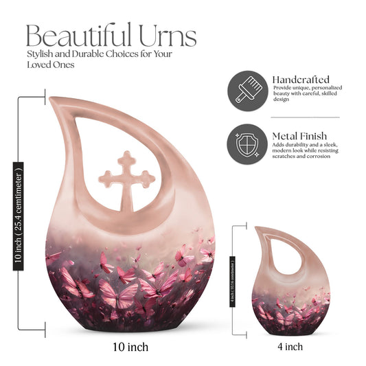 Pink Butterfly Cross Drop 10-Inch Large Urn