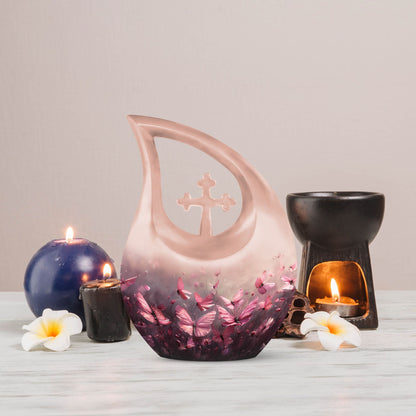 Pink Butterfly Cross Drop 10-Inch Large Urn