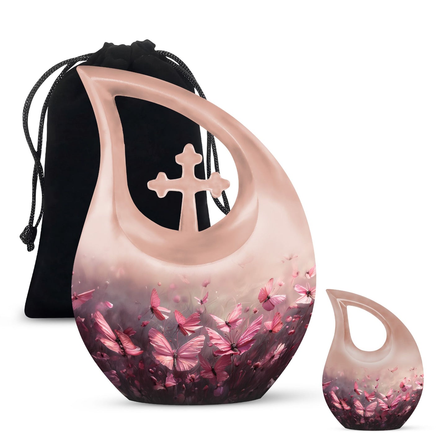Pink Butterfly Cross Drop 10-Inch Large Urn