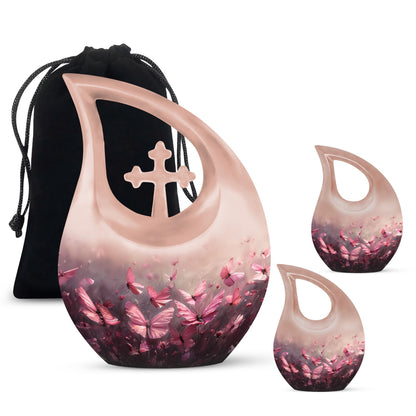 Pink Butterfly Cross Drop 10-Inch Large Urn