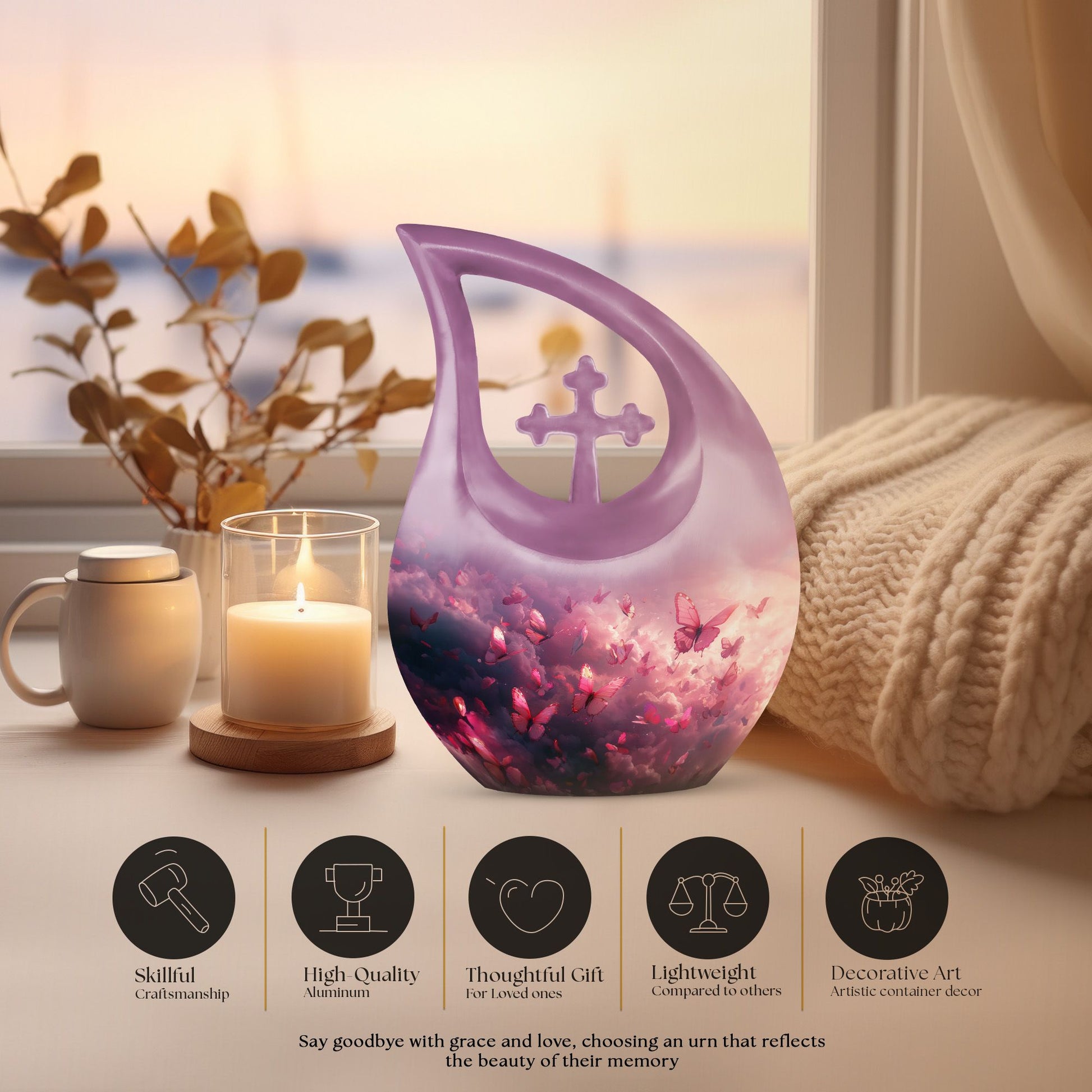 Medium-sized Pink Butterfly Urn