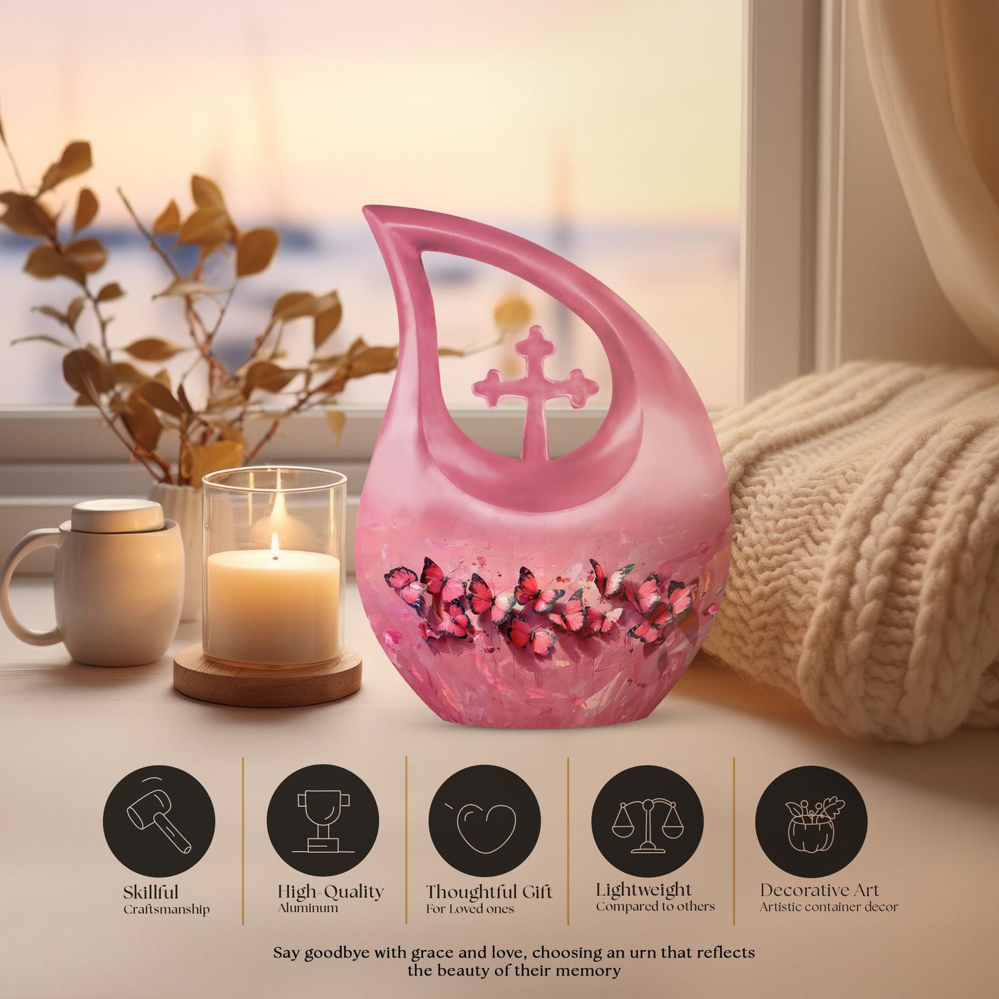 Pink Butterfly Urn