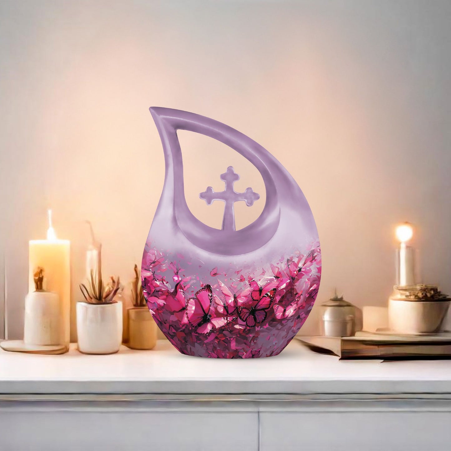 Medium-sized Pink Butterfly Urn