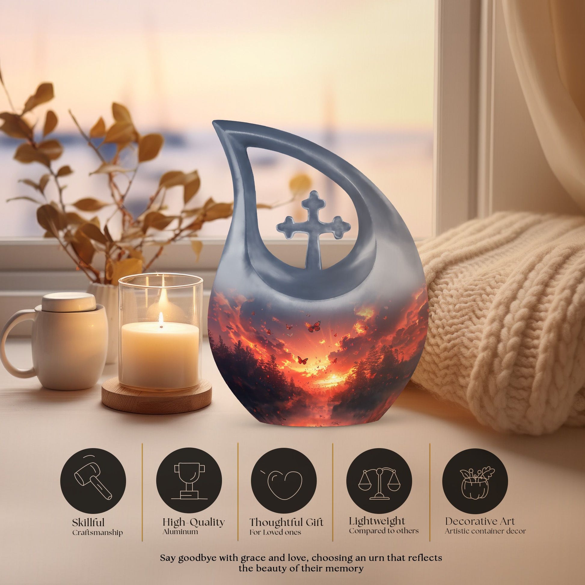 Pink Butterfly Cross Drop Memorial Urn