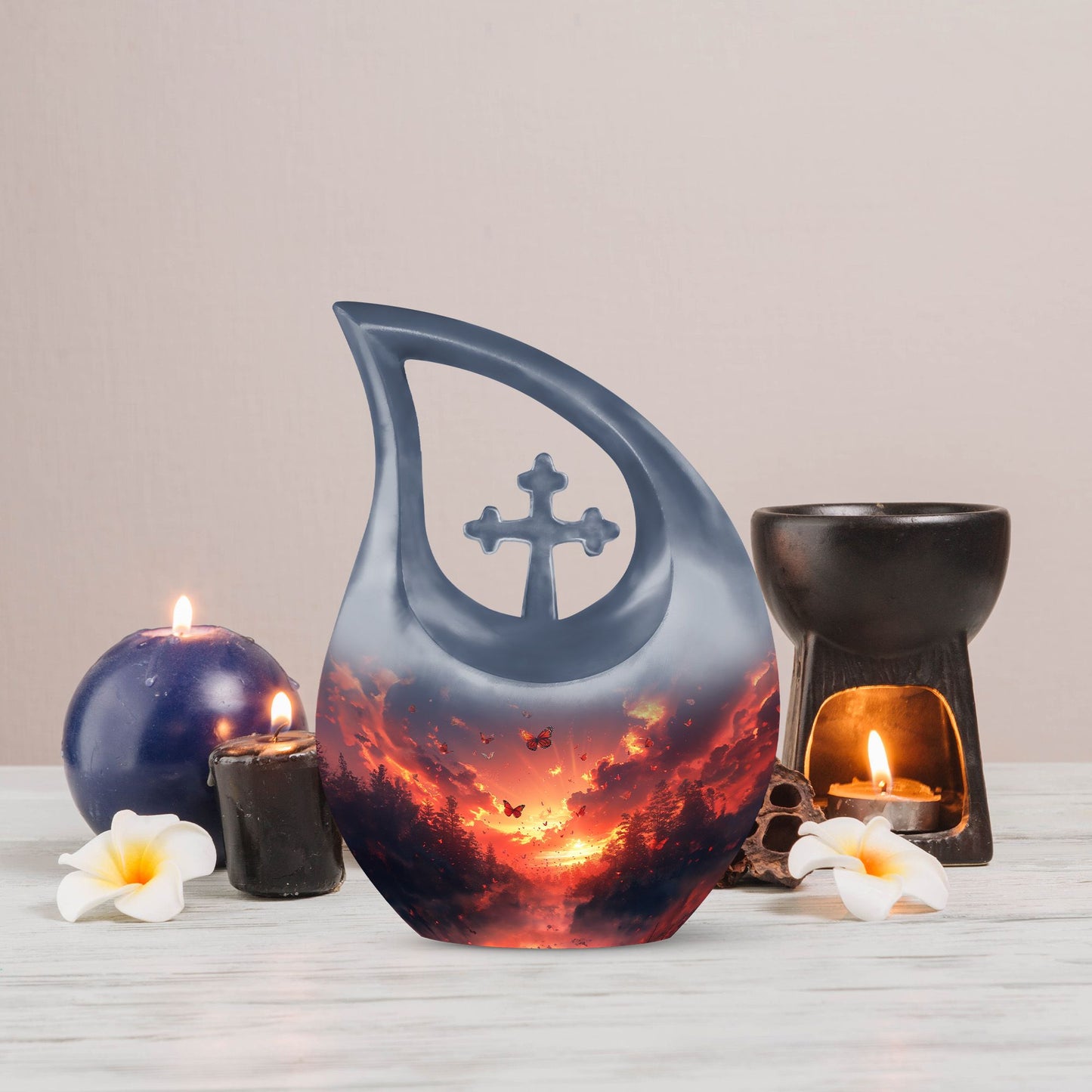 Pink Butterfly Cross Drop Memorial Urn