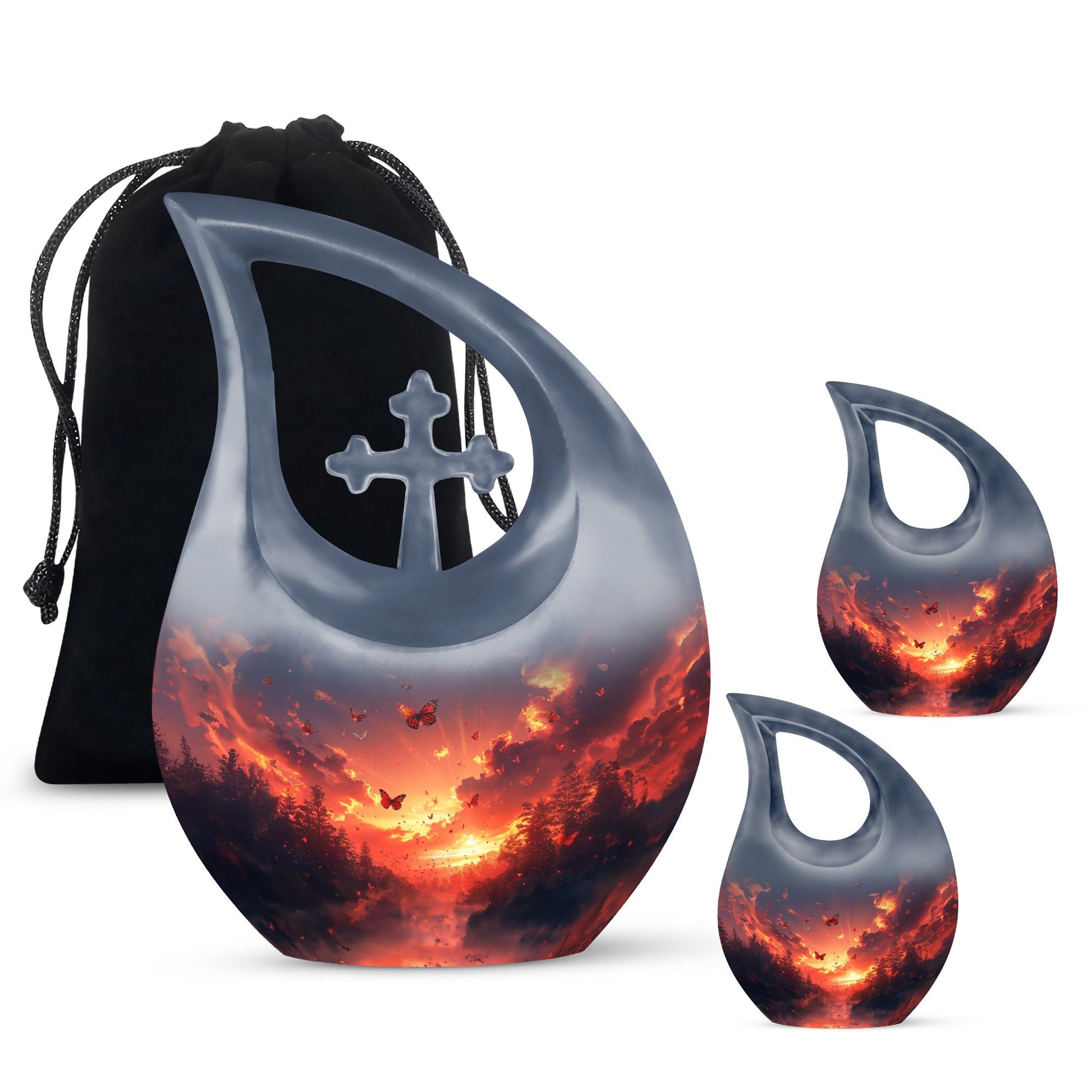 Pink Butterfly Cross Drop Memorial Urn