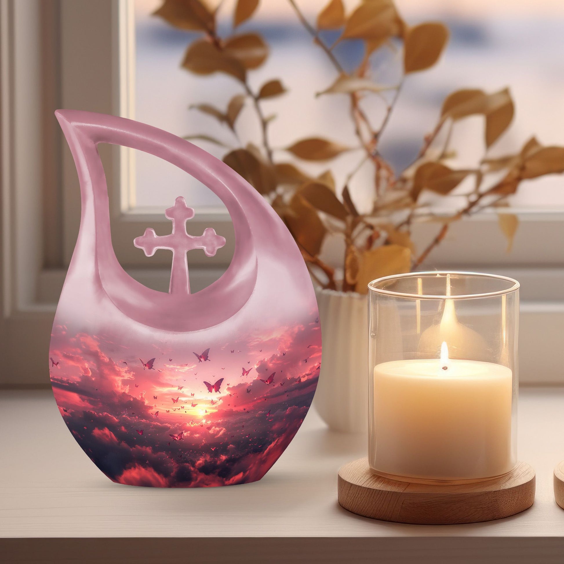 pink butterfly urn