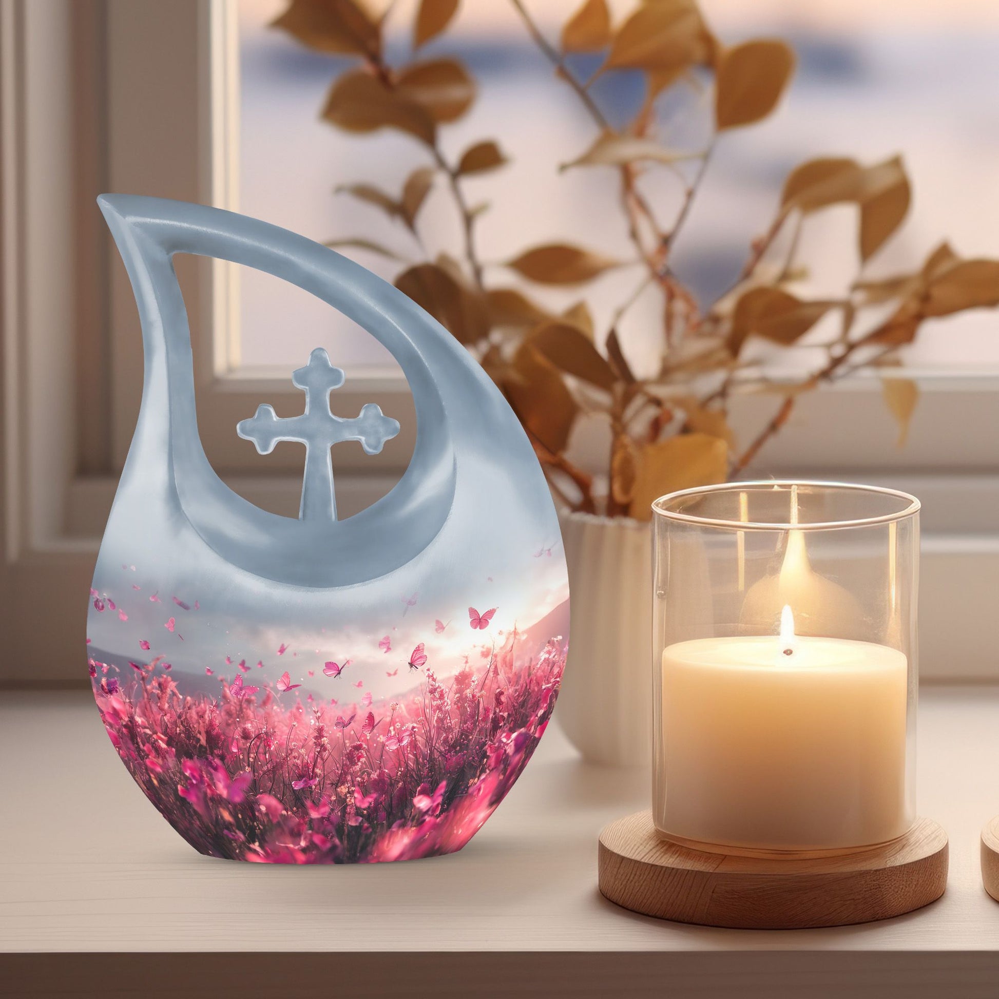 Pink Butterfly Urn made of Aluminium